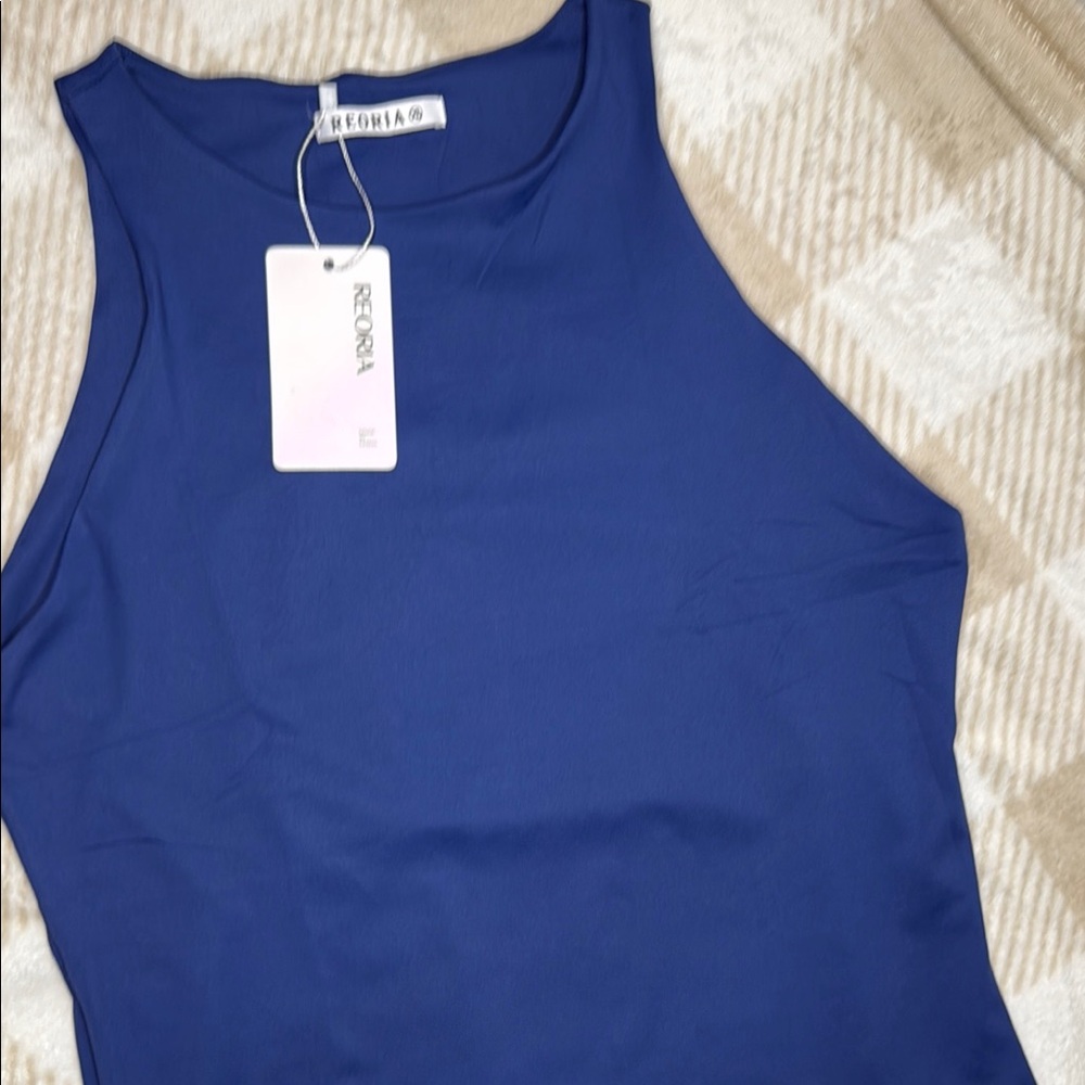 ReoRia Blue Bodysuit Top Sleeveless High Neck - Picture 4 of 4